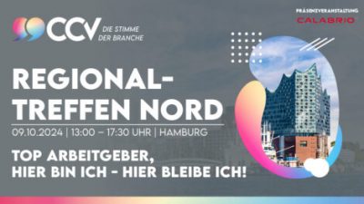 Alles rund um den besten Arbeitgeber erfahren Sie am CCV Regionaltreffen in Nord. Wir freuen uns, Sie zum Abendessen des Networking-Events einzuladen. Wir bitten um Anmeldung unter